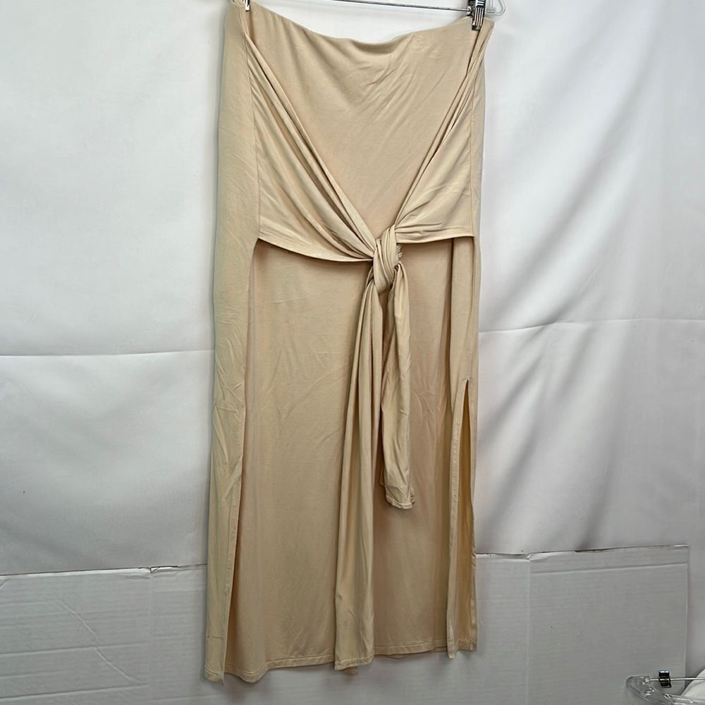 Eloquii tan tie front maxi skirt size 14